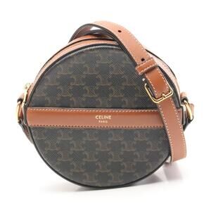Celine Triomphe Round Shoulder Bag canvas leather black brown